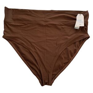 Time and True Womens BROWN Swimsuit HIGH WAIST Bikini Bottom Plus Size 1X 16 18
